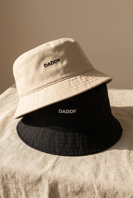Daddy Bucket Hat organic cotton, black and beige colorways