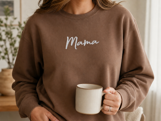 Mama embroidered sweatshirt in Espresso, front view