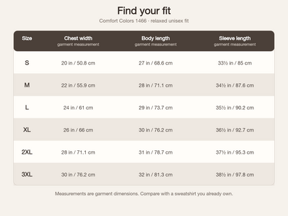 Comfort Colors 1466 Mama sweatshirt size guide